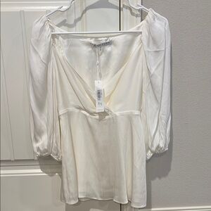 Trina Turk White Impressive Silk Blend Blouse NWT $298